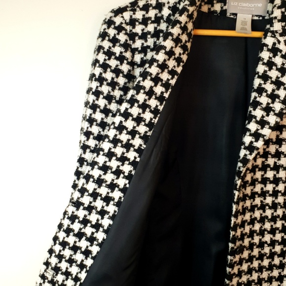 Houndstooth Wool Jacket Blazer Size 14 Black - Picture 6 of 8